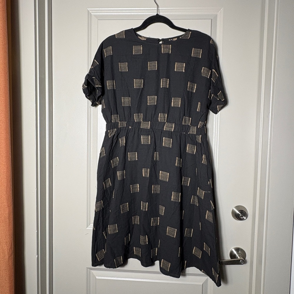 Unbranded Woven Square Pattern Cotton Pocket Dress Black XL